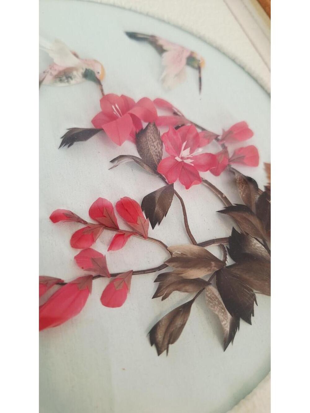 CAC VTG Feather Art Hummingbird Shadow Box 3D Mexican Folk Art Framed 10x10 - Picture 8 of 14